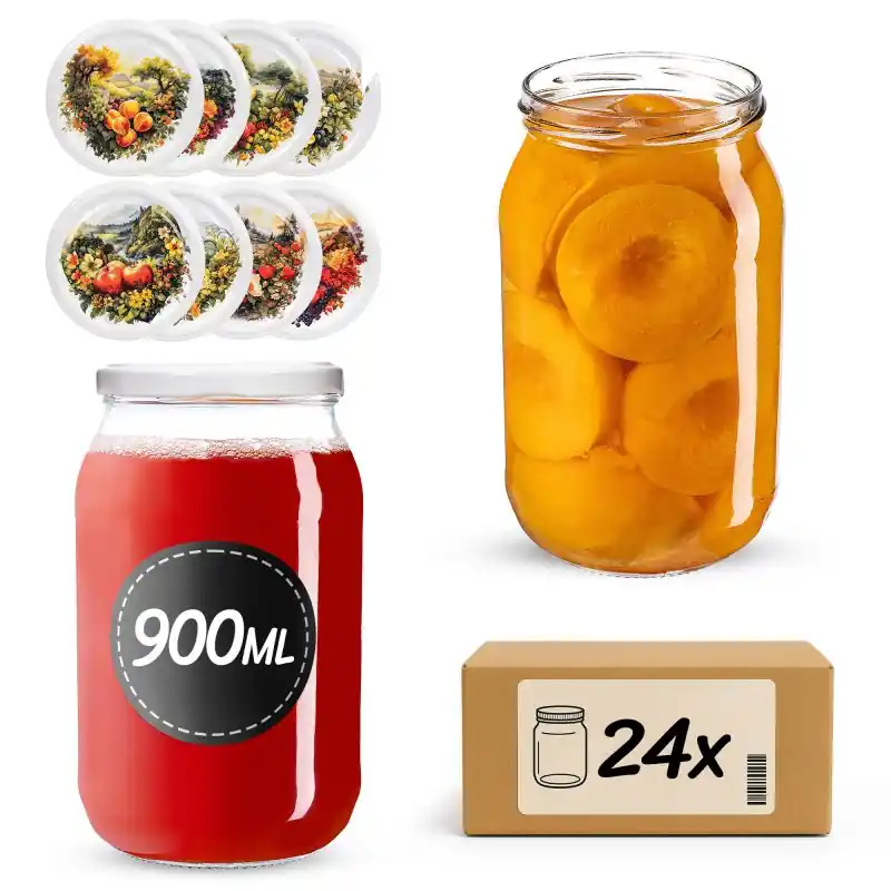 Słoiki na przetwory Simo 900ml fi 82 mm 24szt + wieczko Fruit heart