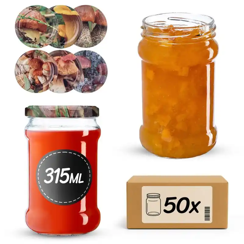 Słoiki na przetwory Seno 315ml fi 66 mm 50szt + wieczko Grzyby mix