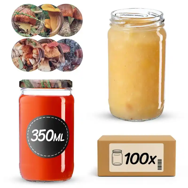 Słoiki na przetwory Gera 350ml fi 66 mm 100szt + wieczko Grzyby mix