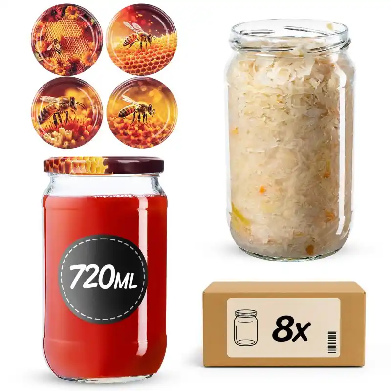 Słoiki na przetwory Niva 720ml fi 82 mm 8szt + wieczko Zestaw miodowy
