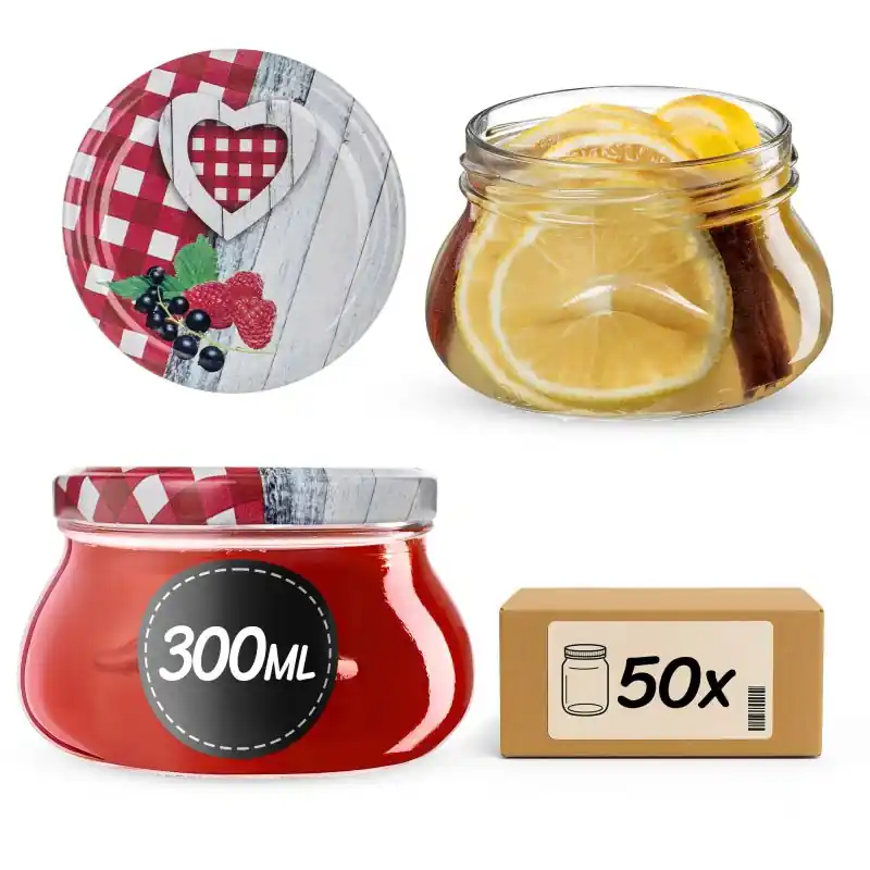 Słoiki na przetwory Raja 300ml fi 82 mm 50szt + wieczko Krata z serduszkiem
