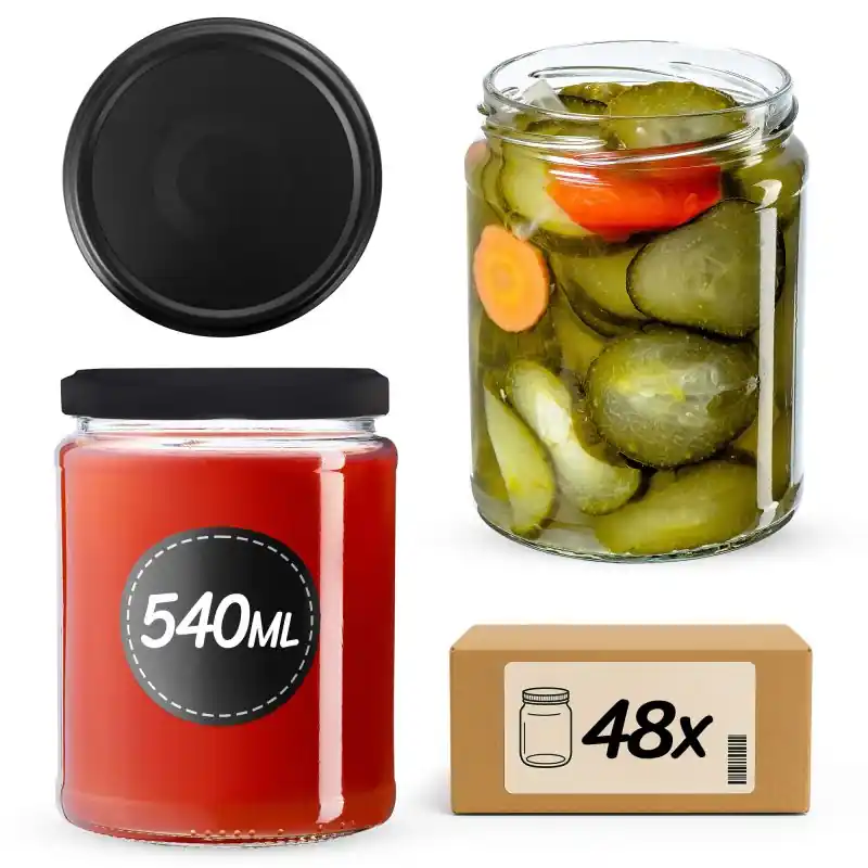 Słoiki na przetwory Maki 540ml fi 82 mm 48szt + wieczko Czarny mat
