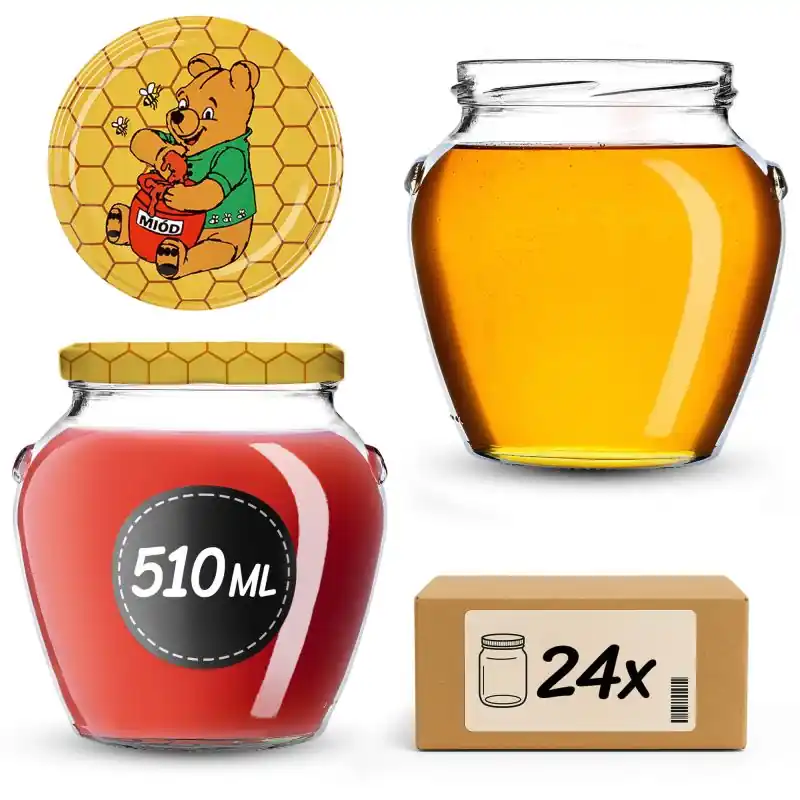 Słoiki na przetwory Sassa 580ml 24szt fi 82 mm + wieczka "Miód"