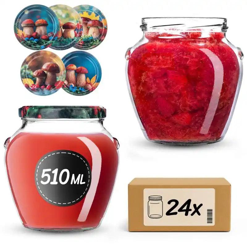 Słoiki na przetwory Sassa 580ml 24szt fi 82 mm + wieczka "Polskie grzyby"