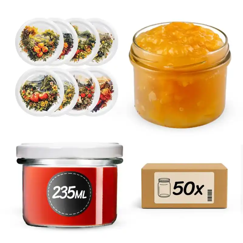Słoiki na przetwory Tartu 235ml fi 82 mm 50szt + wieczko Fruit heart