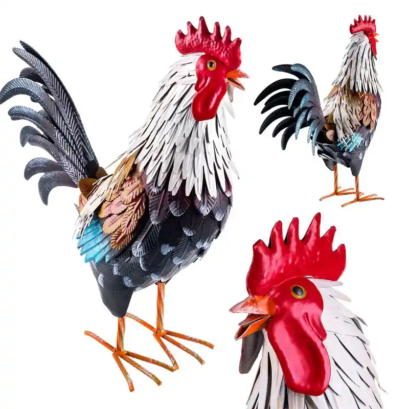 Figura ogrodowa Esson kogut czarno-biały stalowa 47 cm