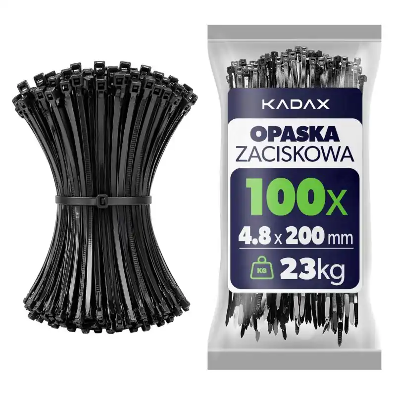 Opaski zaciskowe Maurens 200 x 4.8 mm czarne 100 szt.