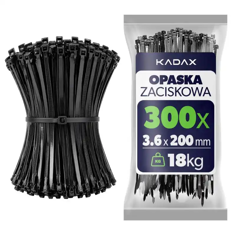 Opaski zaciskowe Maurens 200 x 3.6 mm czarne 300 szt.