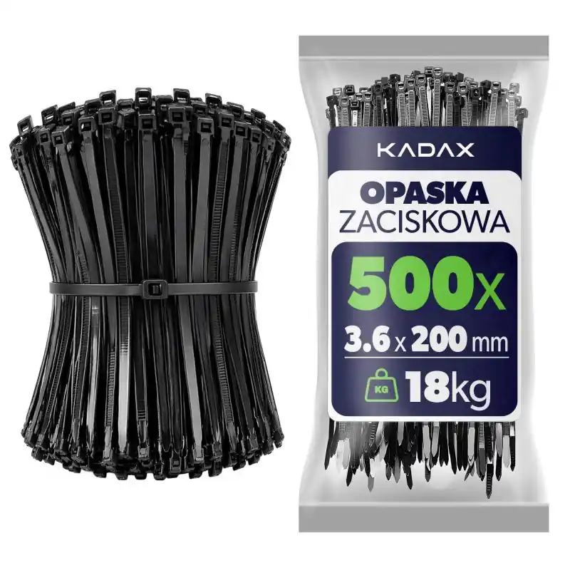 Opaski zaciskowe Maurens 200 x 3.6 mm czarne 500 szt.