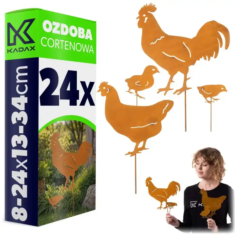 Ozdoba ogrodowa ze stali corten Laborde kury 8-24 x 13-34 cm 24 szt.