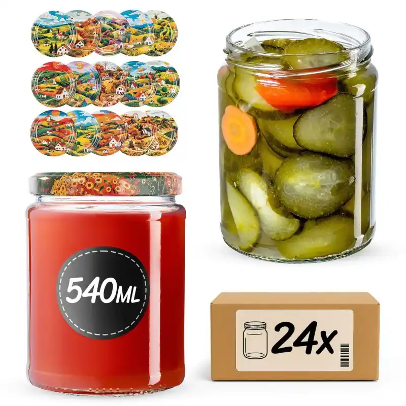Słoiki na przetwory Maki 540ml fi 82 mm 24szt + wieczka "Wiejski pejzaż"