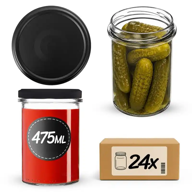 Słoiki na przetwory Befa 475ml 24szt fi 82 mm + wieczka "Czarny mat"