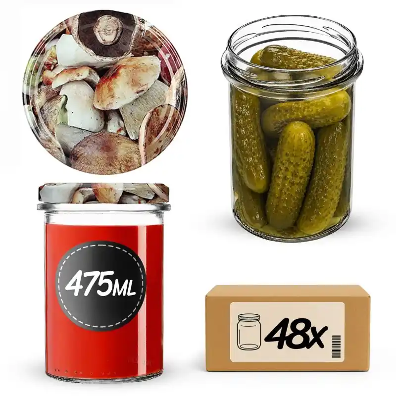 Słoiki na przetwory Befa 475ml 48szt fi 82 mm + wieczka "Grzyby"