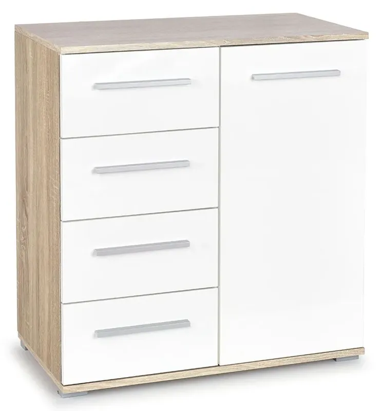 Komoda Kaloe C5 - biała + dąb sonoma mat