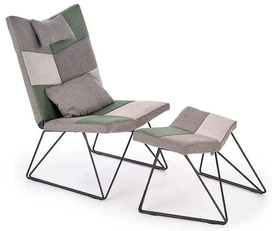 Fotel wypoczynkowy patchwork Calabro - Szary + Zielony