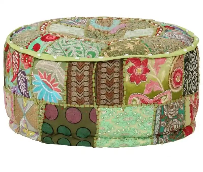 Okrągła zielona pufa patchwork - Reo 3X