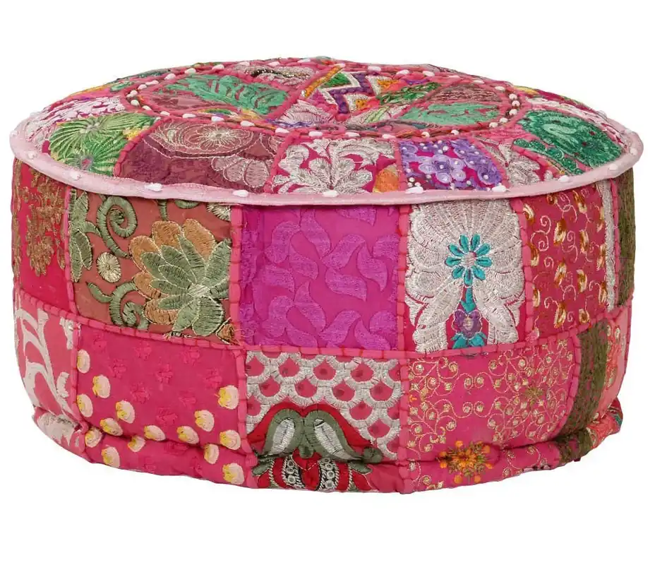 Okrągła różowa pufa patchwork - Reo 3X