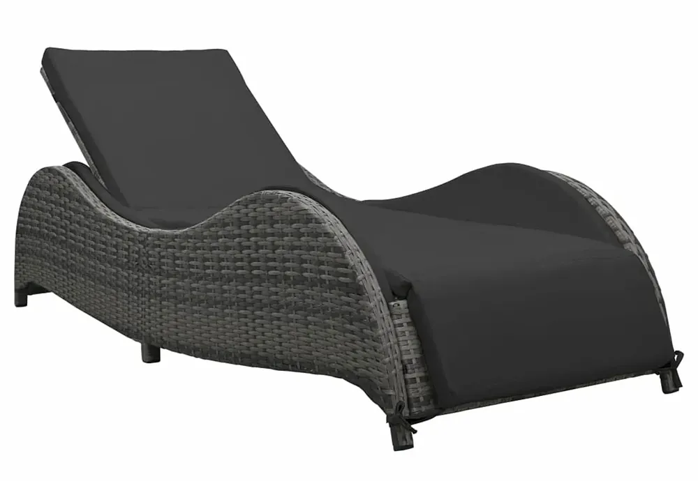 Antracytowy leżak technorattanowy ogrodowy z poduszką - Breta