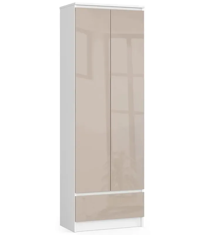 Elegancki regał do salonu biały + cappuccino połysk - Evon 4X