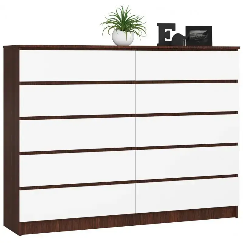 Długa komoda z gładkim frontem wenge + biały - Entira 3X