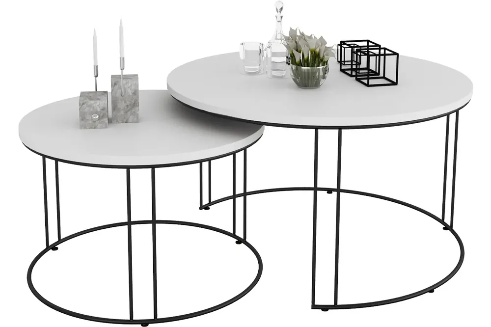 Komplet dwóch stolików kawowych loft czarny + biały - Eksa 4X