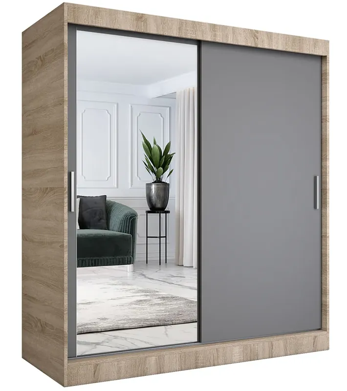 Szafa przesuwna dąb sonoma + antracyt 180 cm - Seko 5X