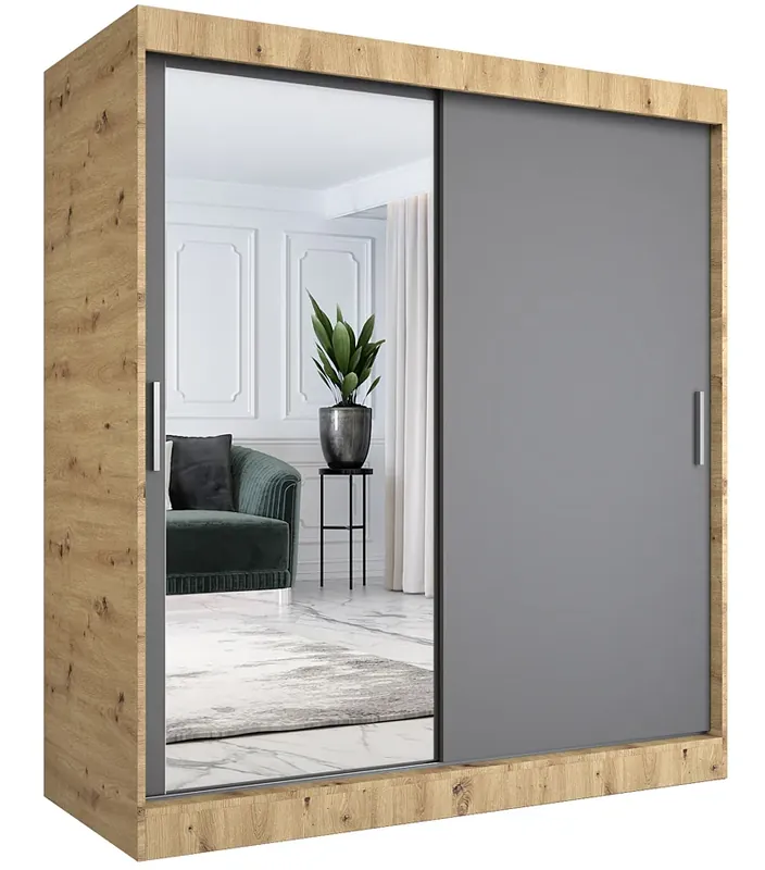 Szafa przesuwna dąb artisan + antracyt 180 cm - Seko 5X