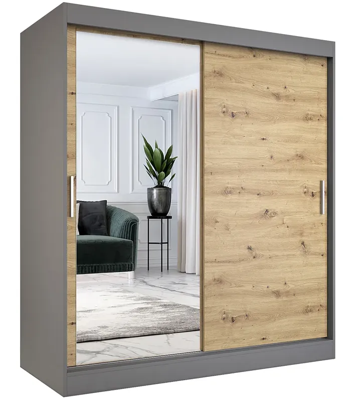 Szafa przesuwna antracyt + dąb artisan 180 cm - Seko 5X