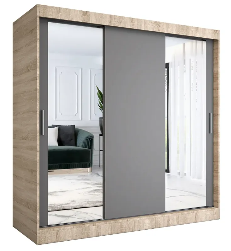 Szafa przesuwna dąb sonoma + antracyt 200 cm - Seko 6X