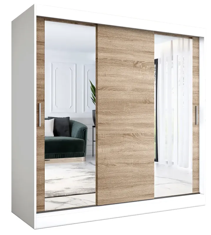 Szafa przesuwna biały + dąb sonoma 200 cm - Seko 6X