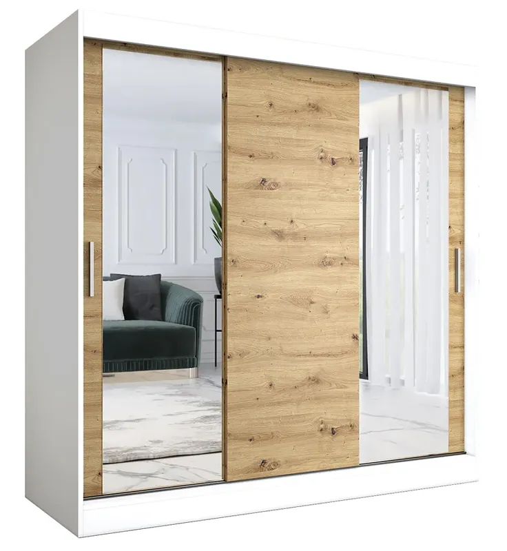 Szafa przesuwna biały + dąb artisan 200 cm - Seko 6X