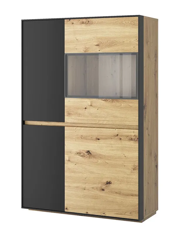 Loftowa witryna do salonu dąb artisan + czarny - Flaser 8X