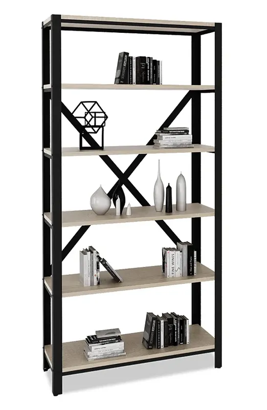 Regał loft z 6 półkami czarny + dąb sonoma - Alwaro 4X