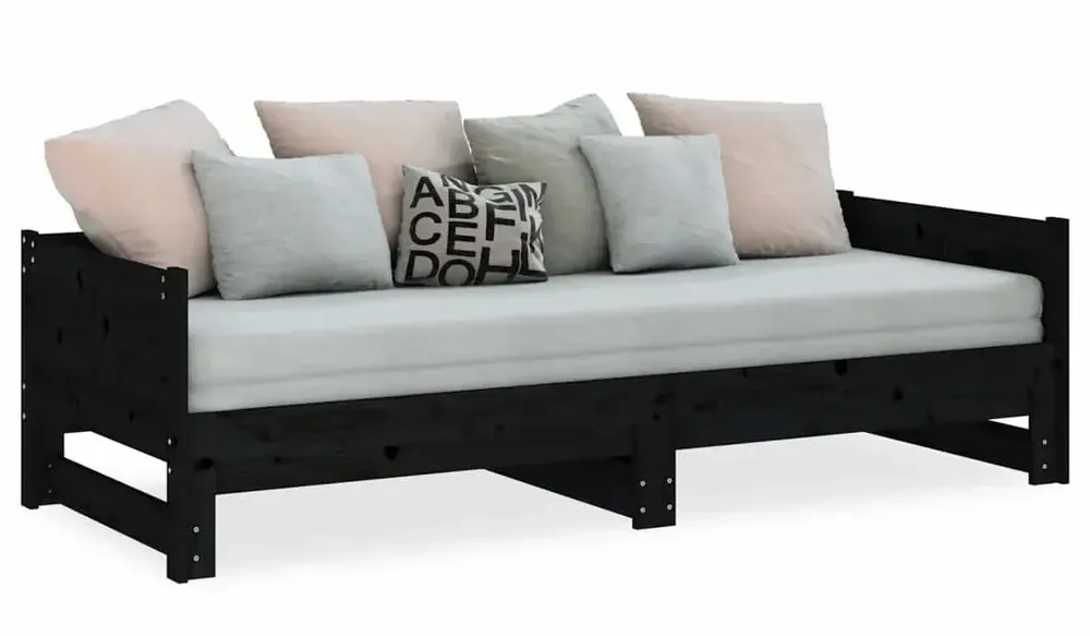 Czarne łóżko rozkładane z litego drewna 2x(80x200) cm - Eluwin 3X