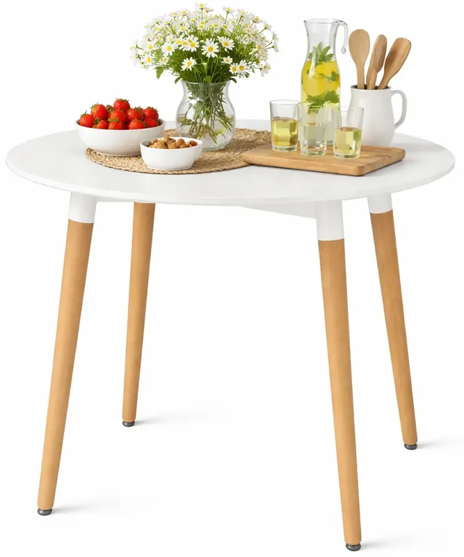 Biały okrągły stół na drewnianych nogach 80 cm - Minte 4X