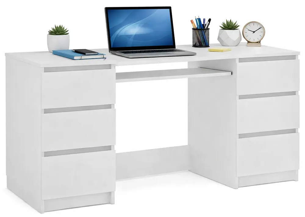 Białe minimalistyczne biurko z szufladami - Sanmi