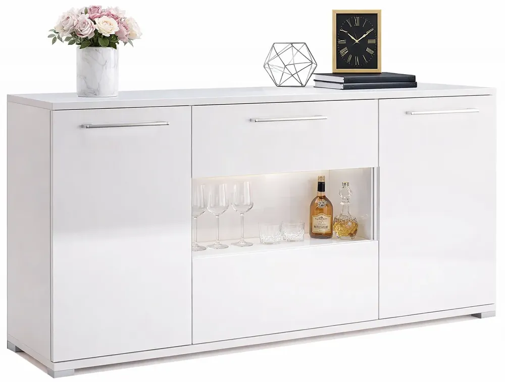 Biała duża komoda z witryną 150 cm - Wilhelm 16X