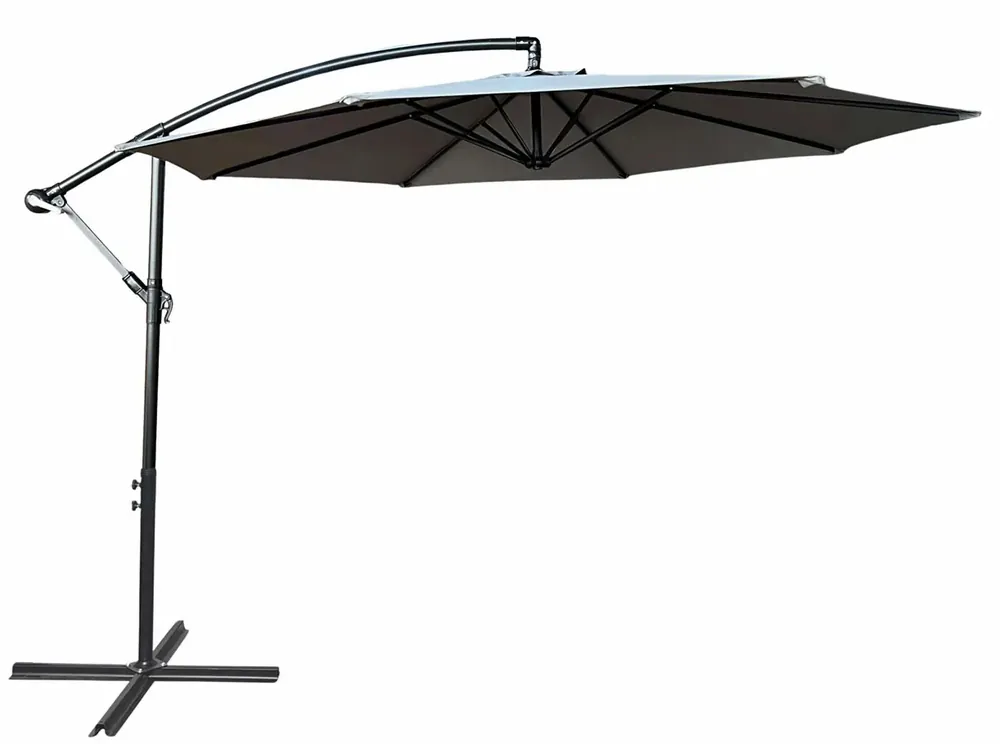 Szary okrągły parasol na taras - Sunbrella