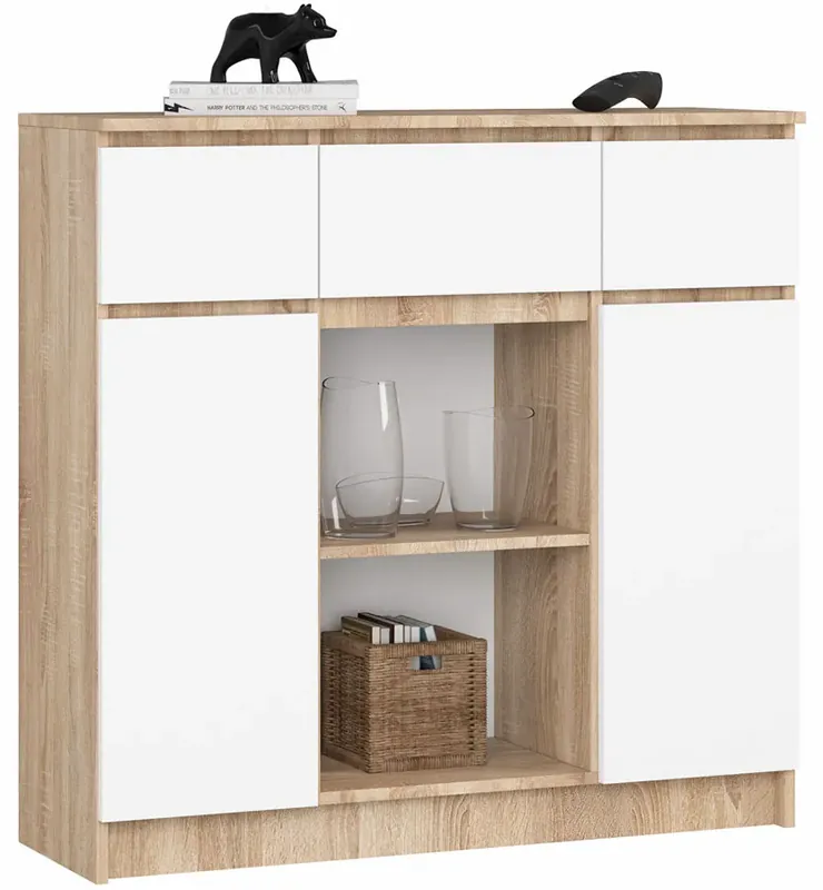 Minimalistyczna komoda do salonu dąb sonoma + biały - Nuvo