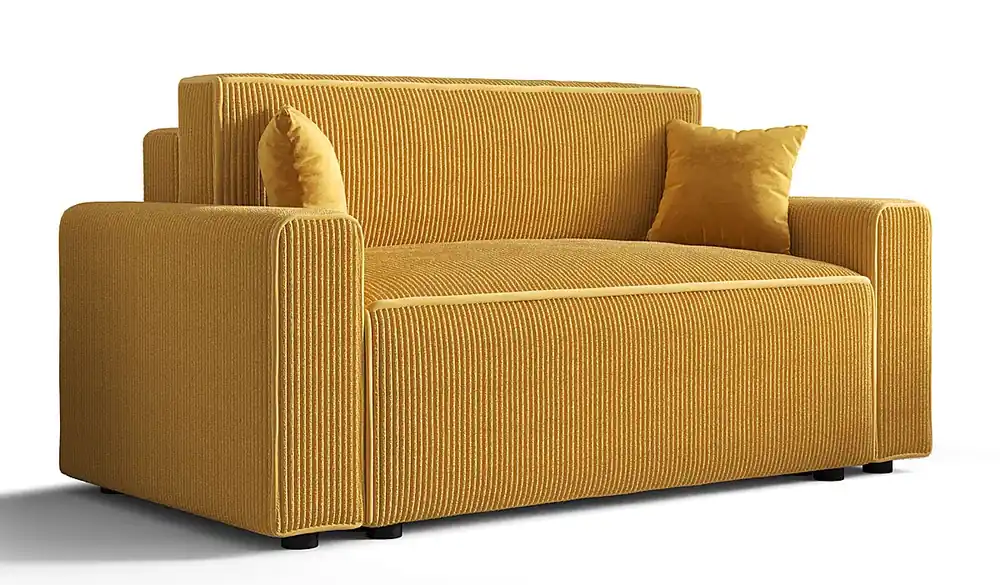 Musztardowa rozkładana sofa tapicerowana - Tivaro