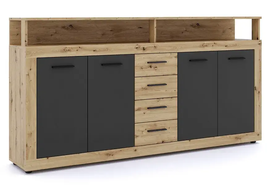 Komoda z 4 szufladami dąb artisan + czarny 190cm - Dofo