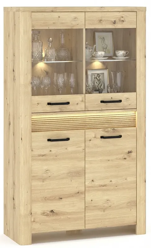 Niska witryna z ryflowaną listwą led dąb artisan - Fienna 12X