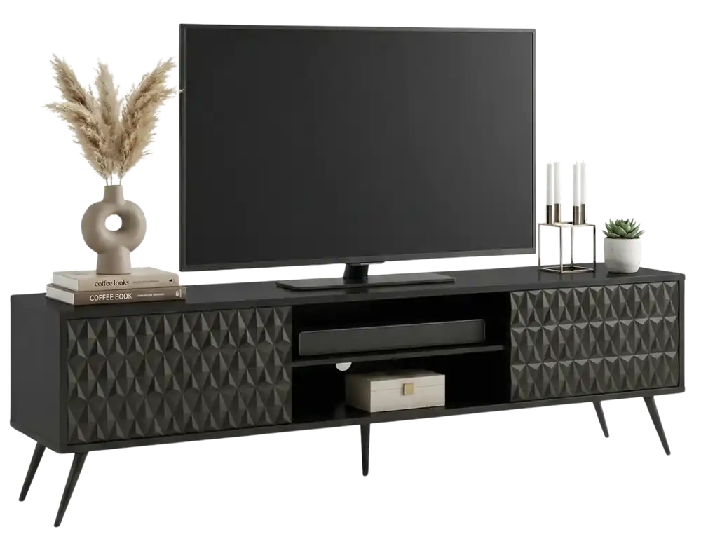 Czarna szafka RTV z frontami 3D 135 cm - Riwiso 3X