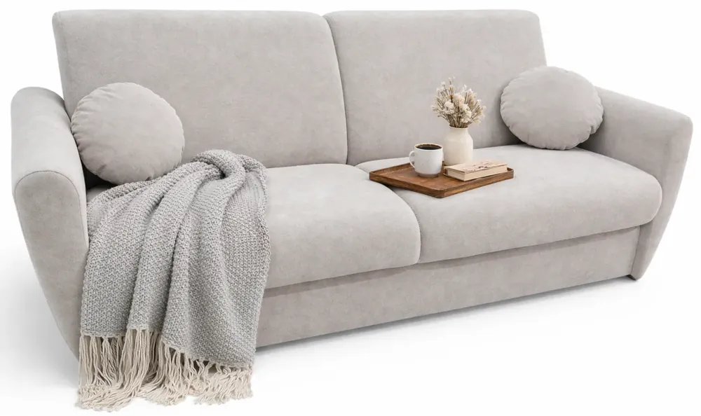 Jasnoszara sofa typu wersalka z poduszkami - Zafisa
