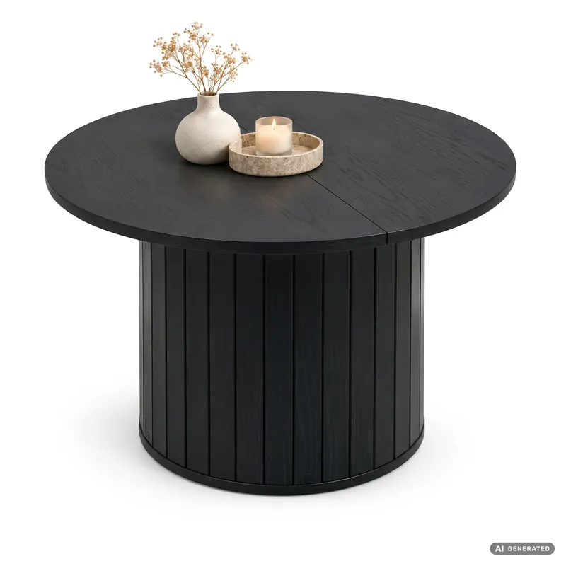 Stolik kawowy NUBO Czarny 60 cm okrągły ryflowany ze schowkiem 60x60x45 cm Edinos.pl