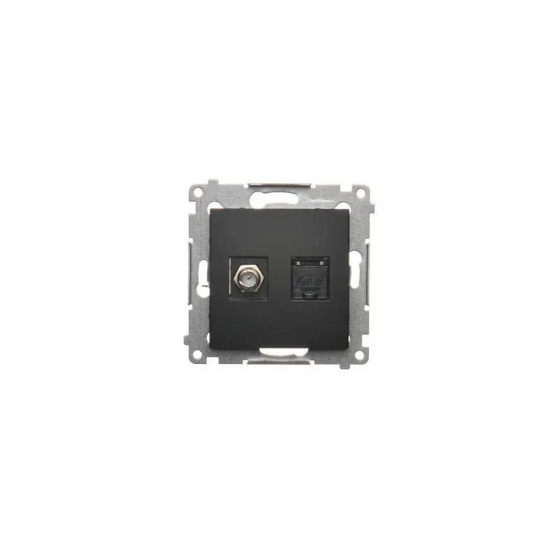Gniazdo antenowe F + komputerowe RJ45 kat. 6 czarny mat DASFRJ45.01/49 Kontakt-Simon 54