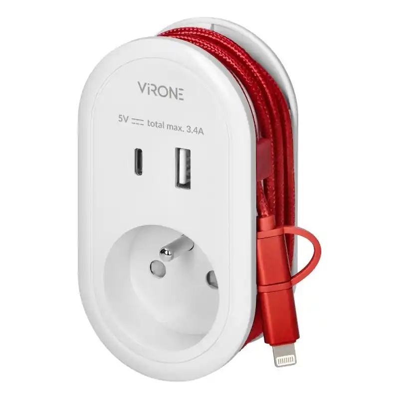 Adapter z ładowarką 1xUSB-A + 1xUSB-C i kablem ładującym USB-C + Lightning CS-2 Orno
