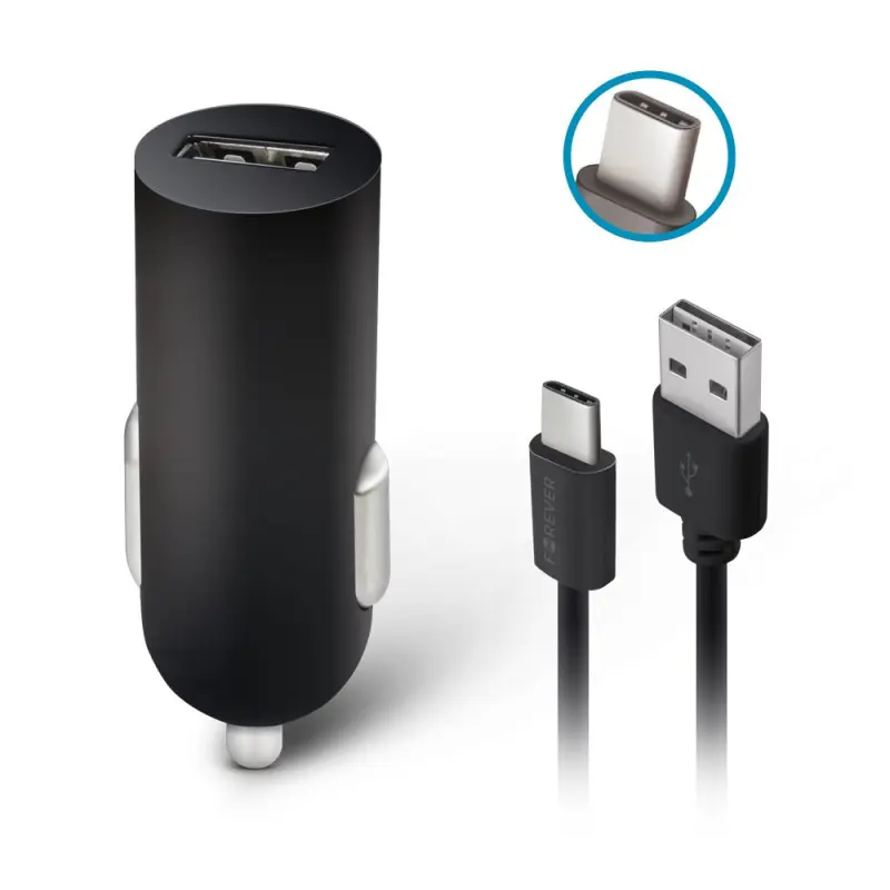 Ładowarka samochodowa M02 1xUSB 2A + kabel USB-C T-90642 Forever